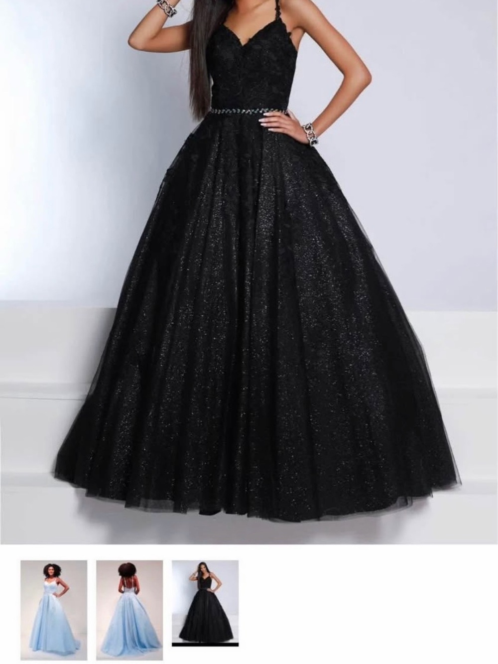 Black Sparkle Ball Gown Prom Dress with V-Neck